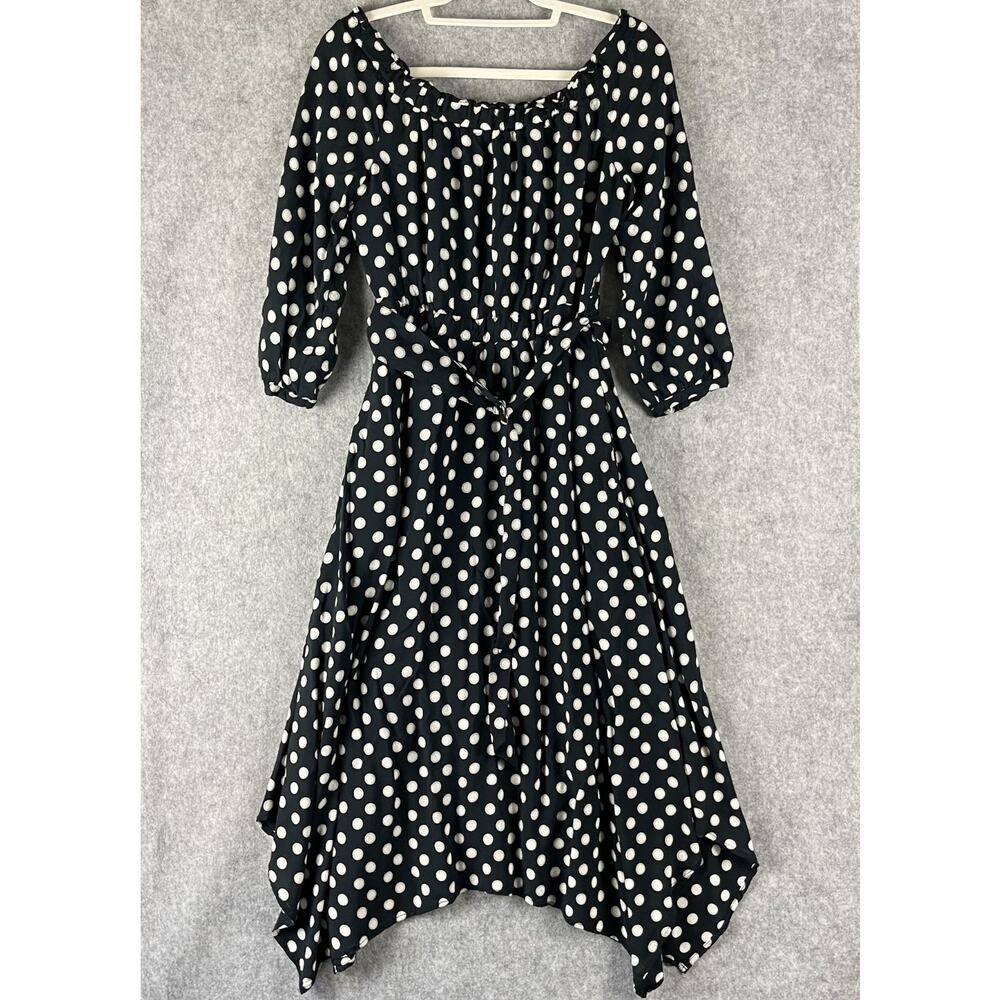 Anthropologie Maeve Dress Womens 6 Polka Dot Off the Shoulder Belted Pocket